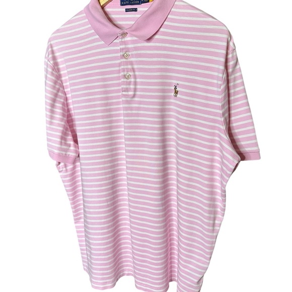 Polo Ralph Lauren Classic Fit Pink & White Striped 3 Button Closure Polo sz XL - Picture 2 of 10
